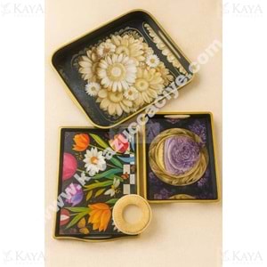 İSRA SİYAH BÜYÜK 3 LÜ KARE YAĞIZ TEPSİ 42x30-38x26-31x22 CM 1*16