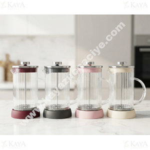 BZD IVORY CAM FRENCH PRESS YUVARLAK ÇİZGİLİ 600 ML 1*24