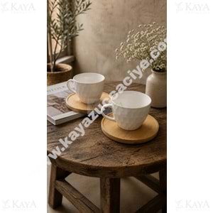MLN PORSELEN KAHVE SETİ 2 Lİ BAMBU TABAK 1*24