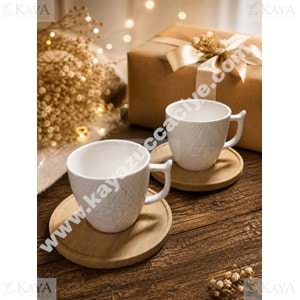 MLN PORSELEN KAHVE SETİ 2 Lİ BAMBU TABAK 1*24