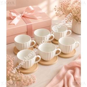 MLN PORSELEN KAHVE FİNCAN TAKIMI BAMBU TABAK 6 LI 1*12