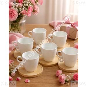 MLN PORSELEN KAHVE FİNCAN TAKIMI BAMBU TABAK 6 LI 1*12