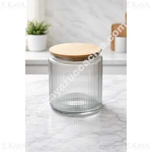 MLN CAM KAVANOZ BAMBU KAPAK ÇİZGİLİ 1000 ML 1*24