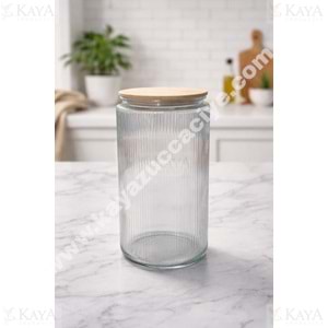 MLN CAM KAVANOZ BAMBU KAPAK ÇİZGİLİ 2000 ML 1*12