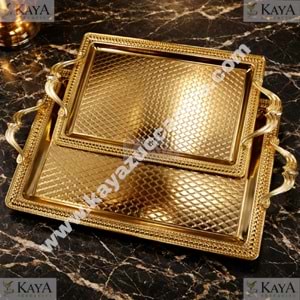 DALGIÇ 2 Lİ DİKDÖRTGEN TEPSİ GOLD SETİ 2014SET2 35x25-44x32 CM 1*10