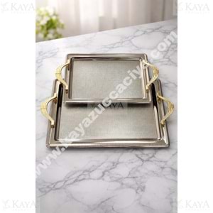 DALGIÇ 2 Lİ DİKDÖRTGEN TEPSİ GÜMÜŞ SETİ 2014SET2 35x25-44x32 CM 1*10