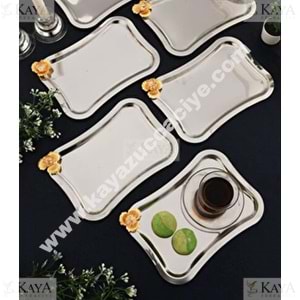 CNM NALDO GÜMÜŞ İTALYAN TEPSİ ALTIN TAŞLI ÇİÇEKLİ 23x15 CM