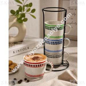 PASHA PORSELEN KUPA SETİ BUBBLE STANDLI CAPPUCCİNO 4 LÜ 1*12