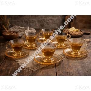 DİAMONDS CAM ALBERT BONCUK KULP GOLD ÇAY SETİ 1*8