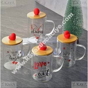 THN KUPA CAM BAMBU KAPAK BARDAK KALP FİGÜRLÜ 500 ML 1*24