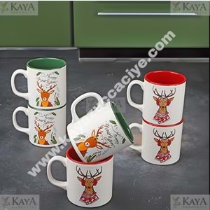 KSV KUPA PORSELEN DEER CHRİSTMAS ÇİFT RENK SİLİNDİRİK KUPA 1*24