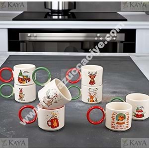 KSV KERAMİKA KUPA PORSELEN YILBAŞI FİGÜRLÜ 2 Lİ HALKA KULP 1*12