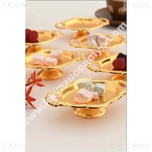 CNM PRES LOKUMLUK AYAKLI ALTIN OVAL MİNİMAL SUNUMLUK 10x7 CM