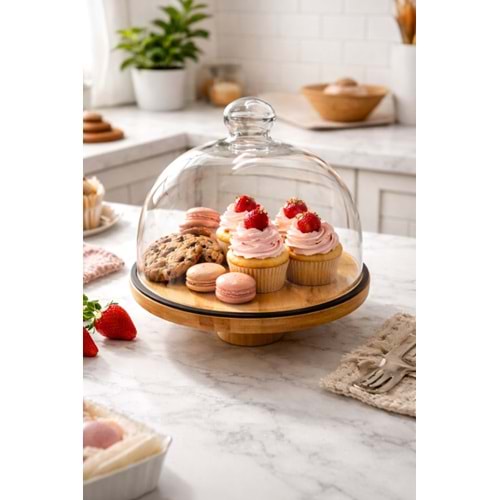 EGE KEK FANUSU CAM KAPAKLI BAMBU AYAKLI 24 CM 1*8