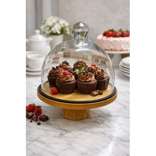 EGE KEK FANUSU CAM KAPAKLI BAMBU AYAKLI 20 CM 1*18