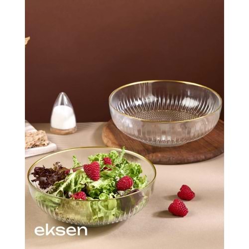 ALN EKS CAM ALTIN RİMLİ 21 CM SALATA KASESİ 2 Lİ EKS-1024 1*12
