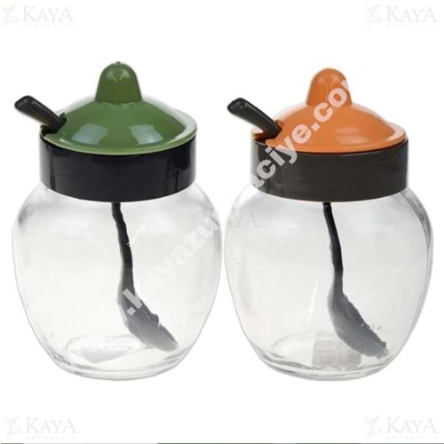 HEREVİN BAHARATLIK&SOSLUK RENKLİ CAM KAPAKLI KAŞIKLI 370 ML 1*24