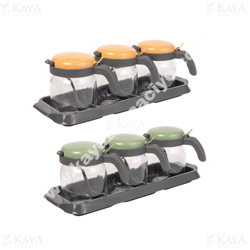 HEREVİN BAHARATLIK CAM KAŞIKLI STANDLI 3 LÜ 425 ML 1*8