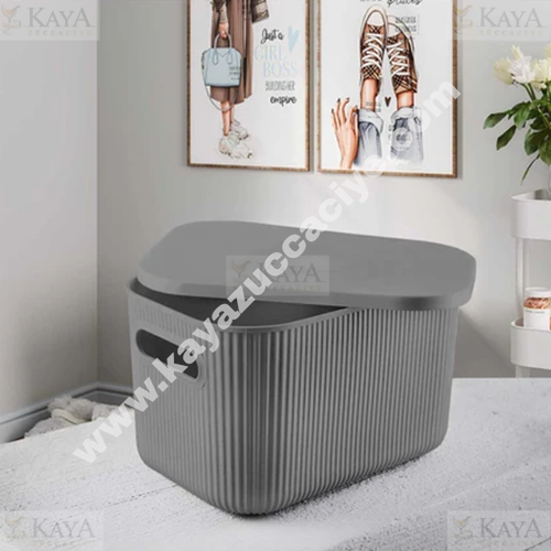 HEREVİN SEPET ÇOK AMAÇLI KAPAKLI SEPET 18 LİTRE GRİ 1*8