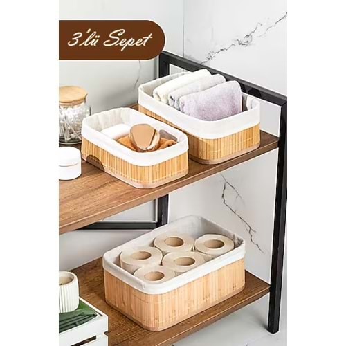 MTR BAMBU DİKDÖRTGEN 3 LÜ SEPET 1*20