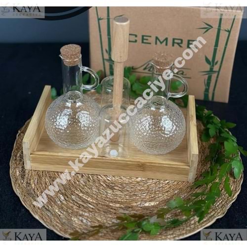 MTR BAMBU 2 Lİ STANDLI CAM YAĞDANLIK 1*16