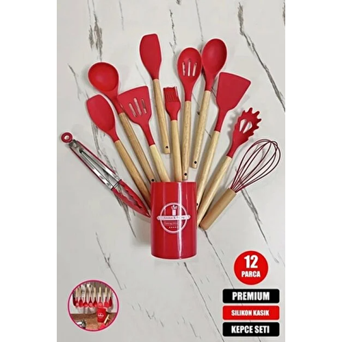 MTR SİLİKON AHŞAP SAPLI MUTFAK SETİ 12 PARÇA 1*24