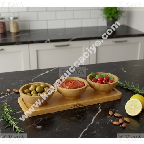 MTR BAMBU ÇEREZLİK & SOSLUK TEPSİLİ 3 LÜ KASE 1*120