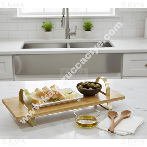 MTR BAMBU SUNUMLUK DİKDÖRTGEN AYAKLI VE TUTMALI 40x16 CM 1*36