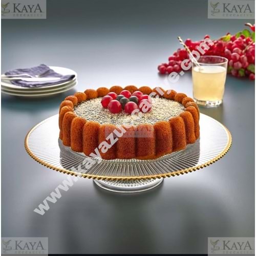 EKS CAM AYAKLI SERVİS TABAĞI ALTIN FİLELİ 33 CM 1*6