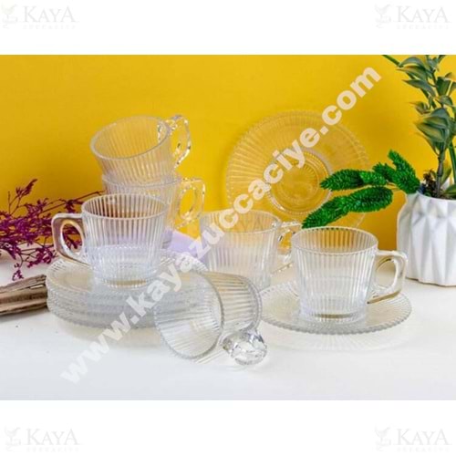 KRD CAM ÇİZGİLİ 6 LI ÇAY FİNCAN SETİ 1*4