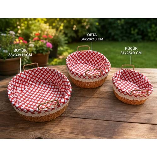 AJE HASIR SEPET ÇOK AMAÇLI KULPLU OVAL 3 LÜ SEPET 1*12