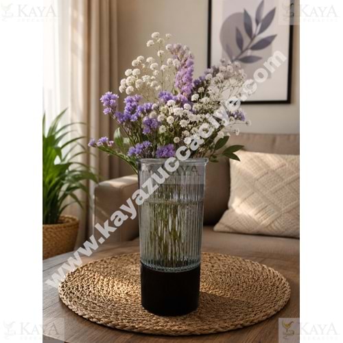 AJE VAZO AHŞAP TABANLI CAM DEKORATİF VAZO 10x25 CM 1*24