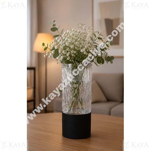 AJE VAZO AHŞAP TABANLI CAM DEKORATİF VAZO 10x25 CM 1*24