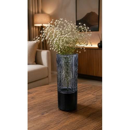 AJE VAZO AHŞAP TABANLI CAM DEKORATİF VAZO 10x25 CM 1*24