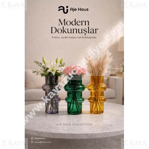AJE CAM VAZO RENKLİ BOĞUMLU DEKORATİF VAZO 20 CM 1*24