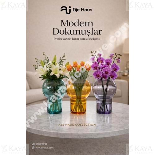 AJE CAM VAZO RENKLİ BOĞUMLU DEKORATİF VAZO 17 CM 1*48