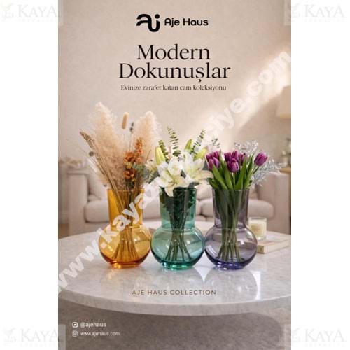 AJE CAM VAZO RENKLİ TOMBUL DEKORATİF VAZO 18 CM 1*48