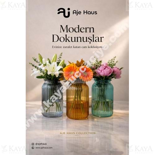 AJE CAM VAZO RENKLİ ÇİZGİLİ DEKORATİF VAZO 18 CM 1*48