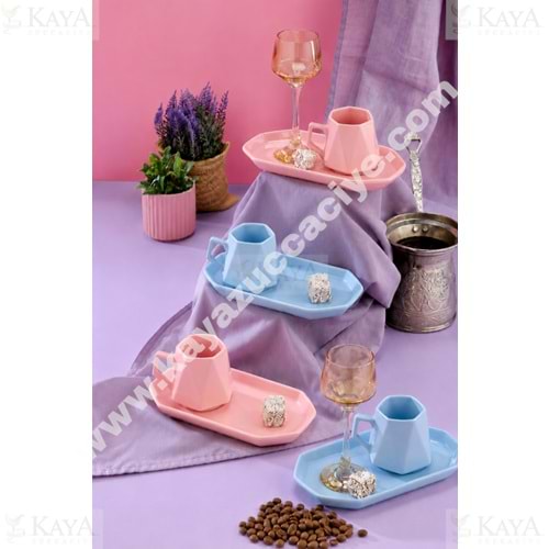 ASEL SERAMİK FİNCAN SETİ 2 Lİ PRİZMA MODEL TABAKLI 1*24