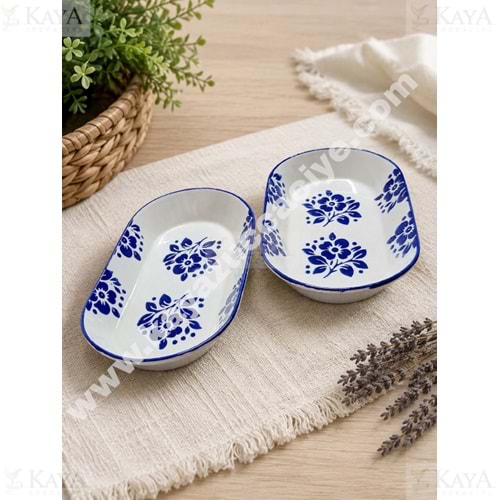 ASEL SERAMİK KAYIK MAVİ DEKORLU OVAL KAYIK 24,5 CM 1*24