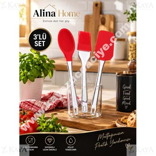 BEE HOME SİLİKON 3 LÜ SERVİS SET SPATULA - KAŞIK - Y. FIRÇASI 1*36