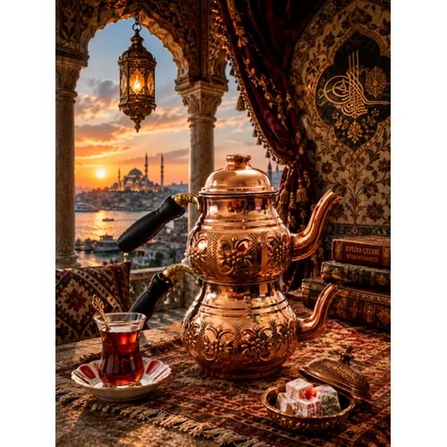 ZEN BAKIR ÇAYDANLIK İŞLEMELİ AHŞAP KULP BÜYÜK BOY 1*6