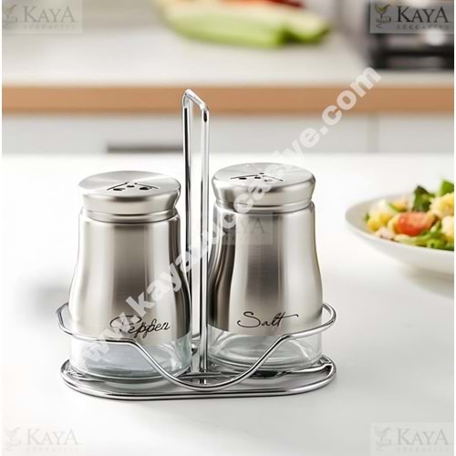 BZD IVORY CAM TUZLUK&BAHARATLIK 2 Lİ ÇELİK STANDLI 1*60