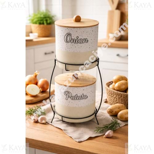 DECOREV PATATES SOĞANLIK BAMBU KAPAK 2 Lİ METAL 1*6