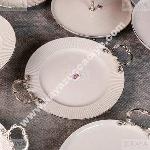 DRT SUNUM TABAĞI YUVARLAK SUNUMLUK PLATİN AYAKLI KULPLU 25 CM 1*12