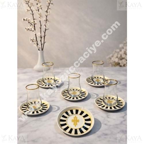 DRT ÇAY SETİ RÜZGAR DESEN SİYAH DEKAL 12 PARÇA 1*12