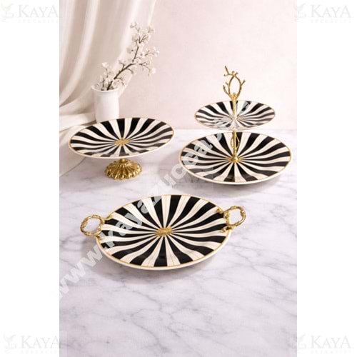 DRT PORSELEN SUNUMLUK 3 LÜ SET RÜZGAR DESEN SİYAH 1*7
