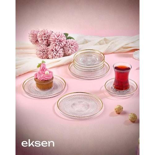 ALN EKS CAM 18 PARÇA ALTIN RİMLİ ÇAY SETİ 1*3