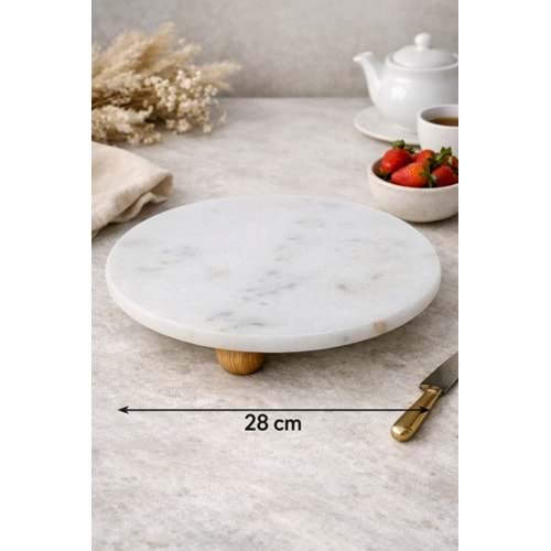 MLN SUNUMLUK MERMER AHŞAP AYAKLI BEYAZ MERMER SUNUMLUK 28 CM 1*8