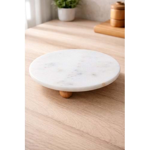 MLN SUNUMLUK MERMER AHŞAP AYAKLI BEYAZ MERMER SUNUMLUK 25 CM 1*8